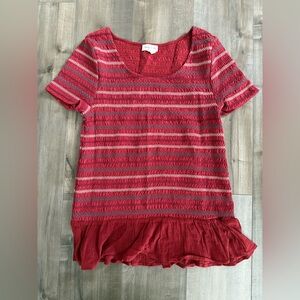 Anthropologie Meadow Rue Blouse Shirring Stitch Embroidery Top Large Short Sleev